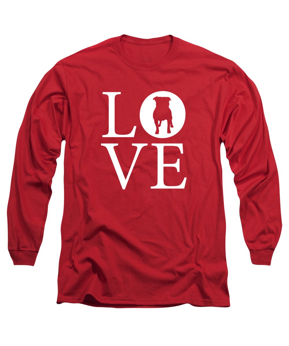 Bulldog Long Sleeve T-Shirt featuring the digital art Bulldog Love Red by Nancy Ingersoll