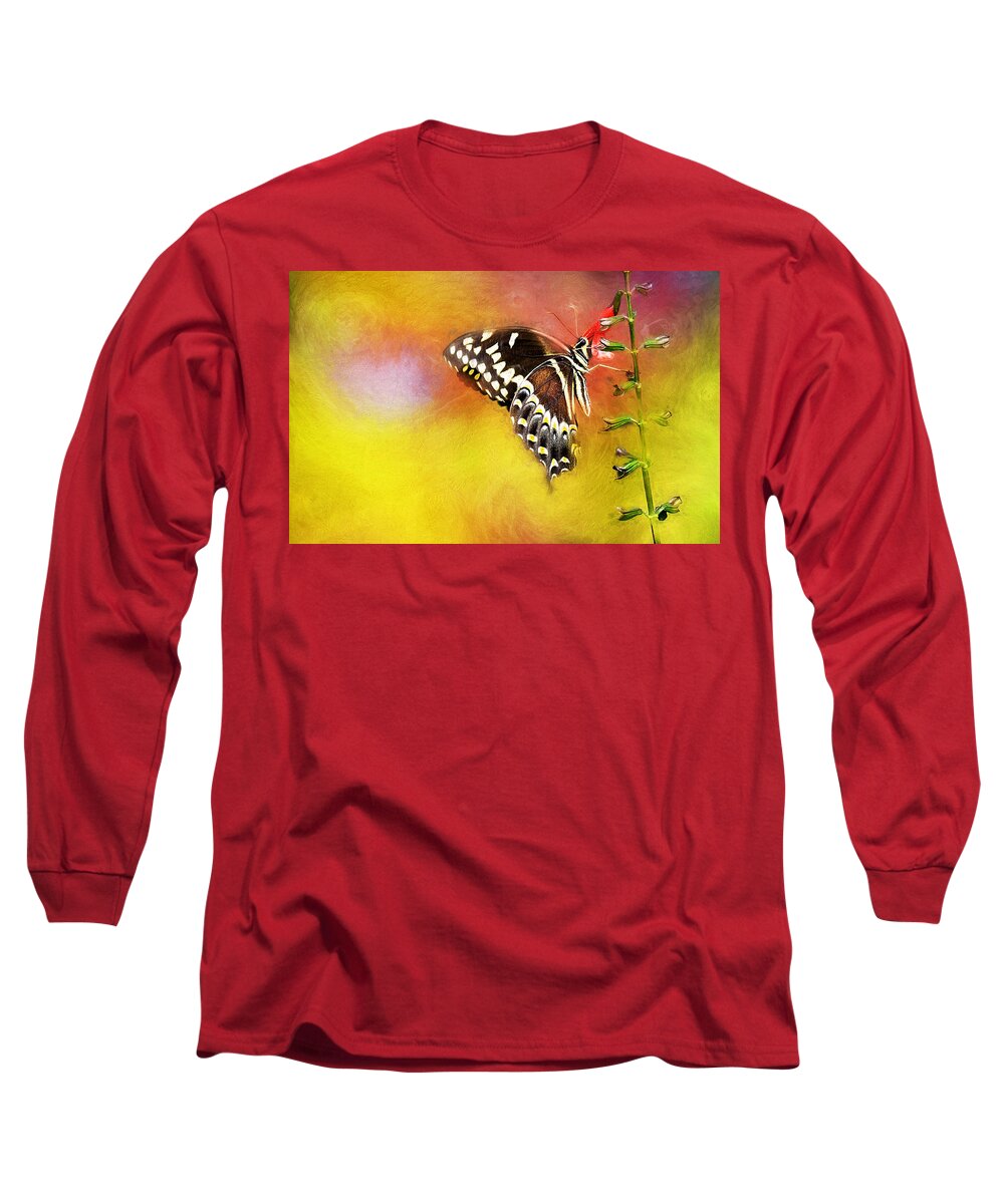 Flower Long Sleeve T-Shirt featuring the painting Butterflies are self propelled flowers by Ches Black