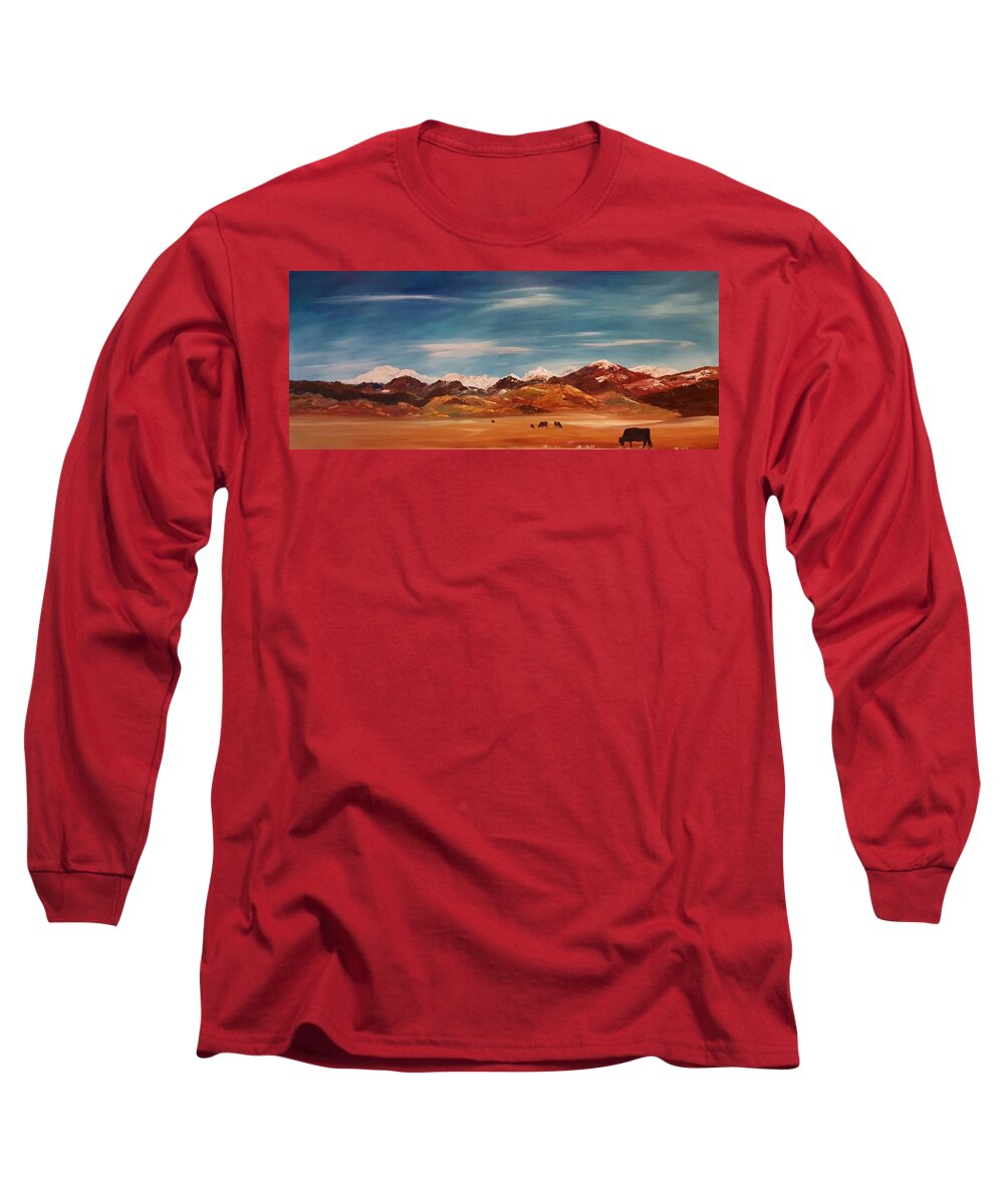 Alder Montana Long Sleeve T-Shirt featuring the painting By Alder -Tobacco Root Mountains by Cheryl Nancy Ann Gordon