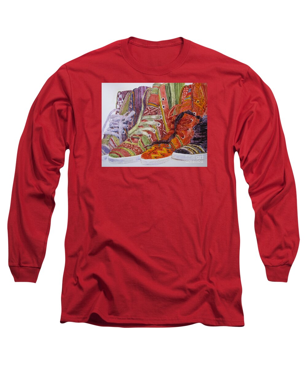 Shoes Long Sleeve T-Shirt featuring the painting Canvas Hightops by Louise Peardon