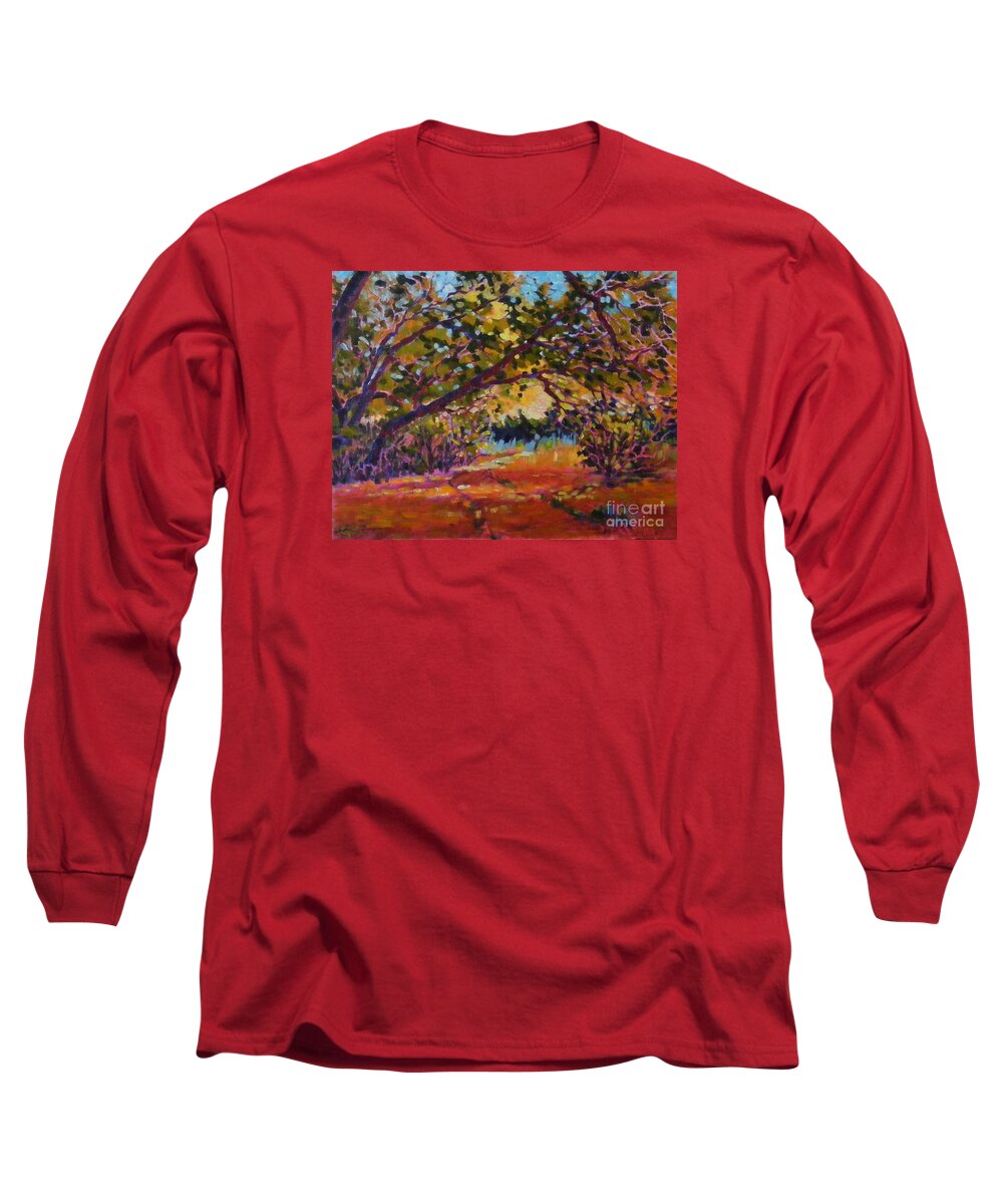 Landscape Long Sleeve T-Shirt featuring the painting Canyon light by Celine K Yong