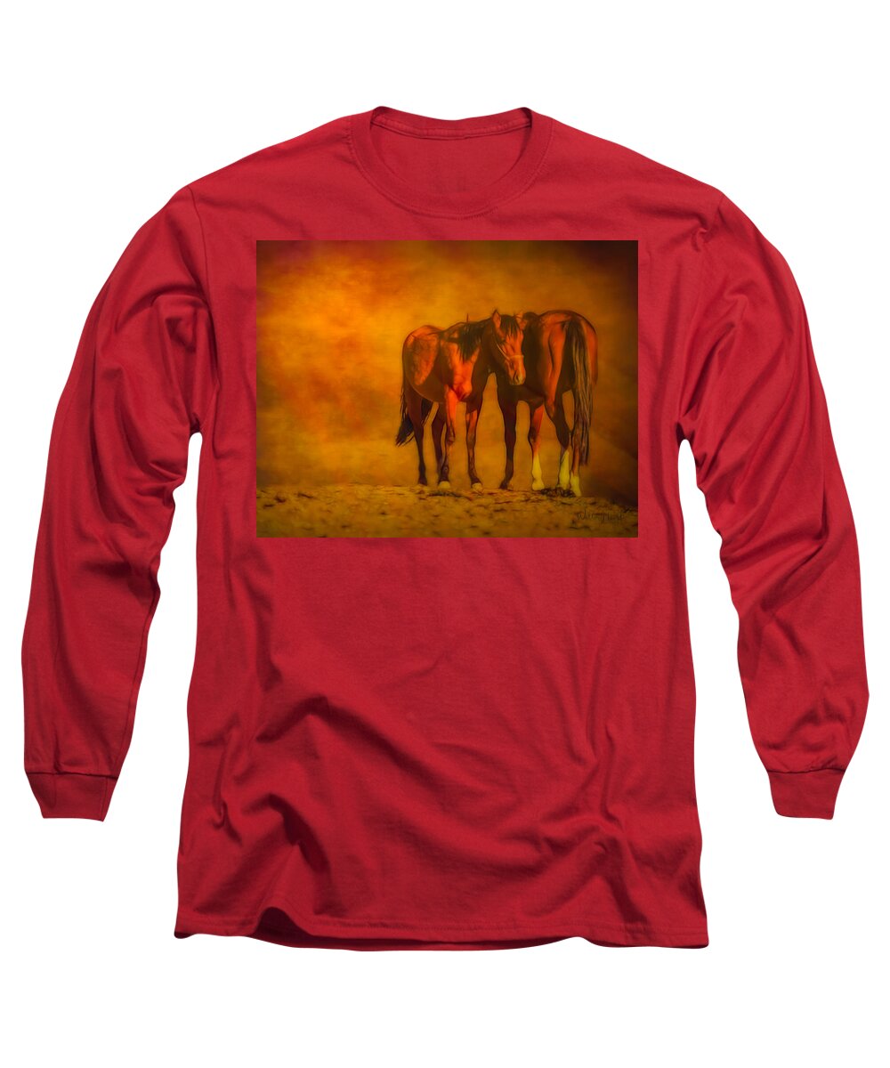 Horse Long Sleeve T-Shirt featuring the painting Catching the Last Sun Digital Painting by Walter Herrit