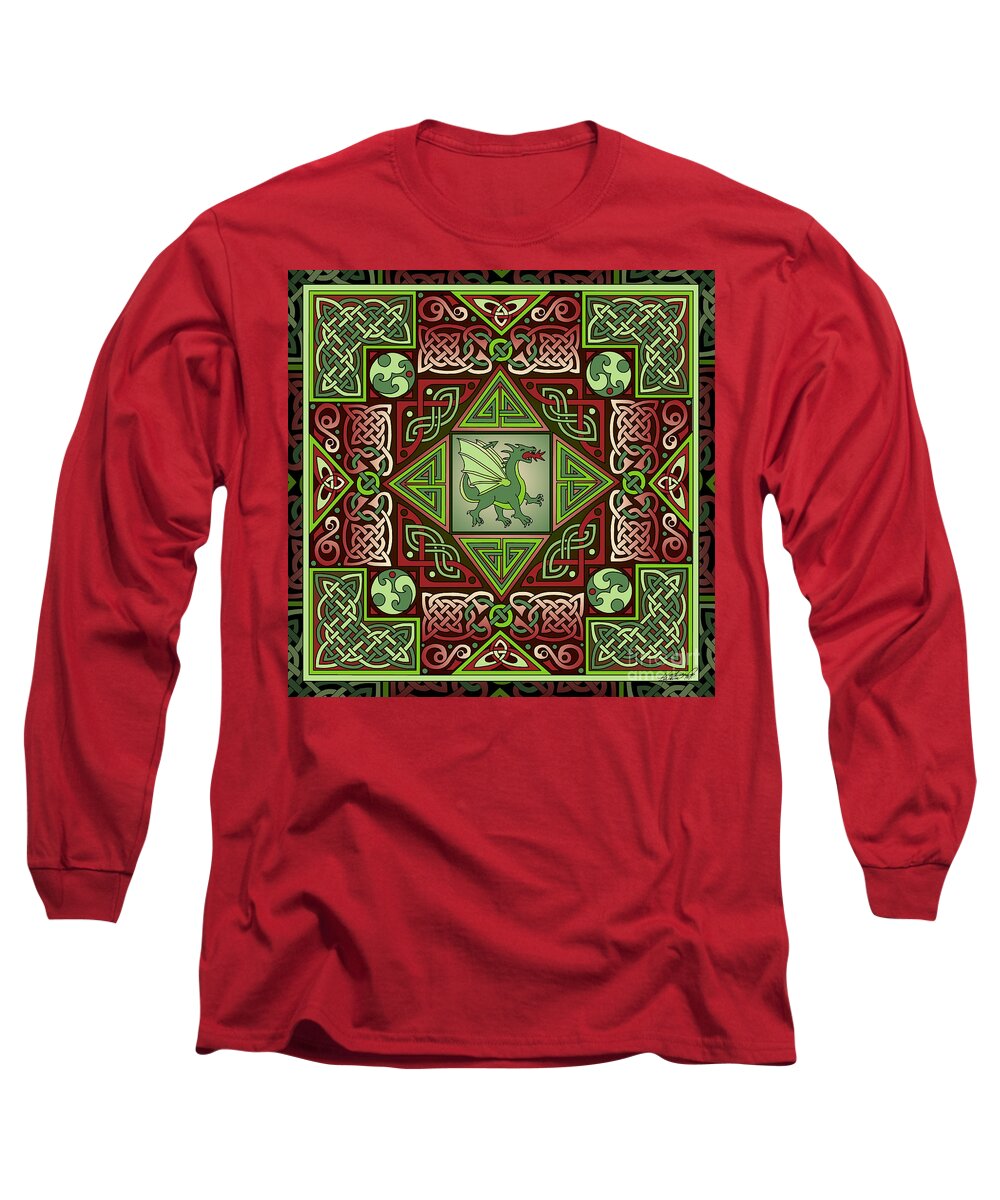 Artoffoxvox Long Sleeve T-Shirt featuring the mixed media Celtic Dragon Labyrinth by Kristen Fox