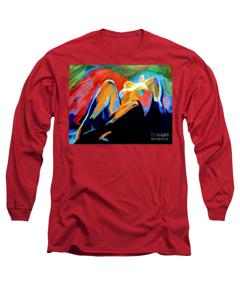 Abstract Nudes Long Sleeve T-Shirt featuring the painting Charge of the soul by Helena Wierzbicki