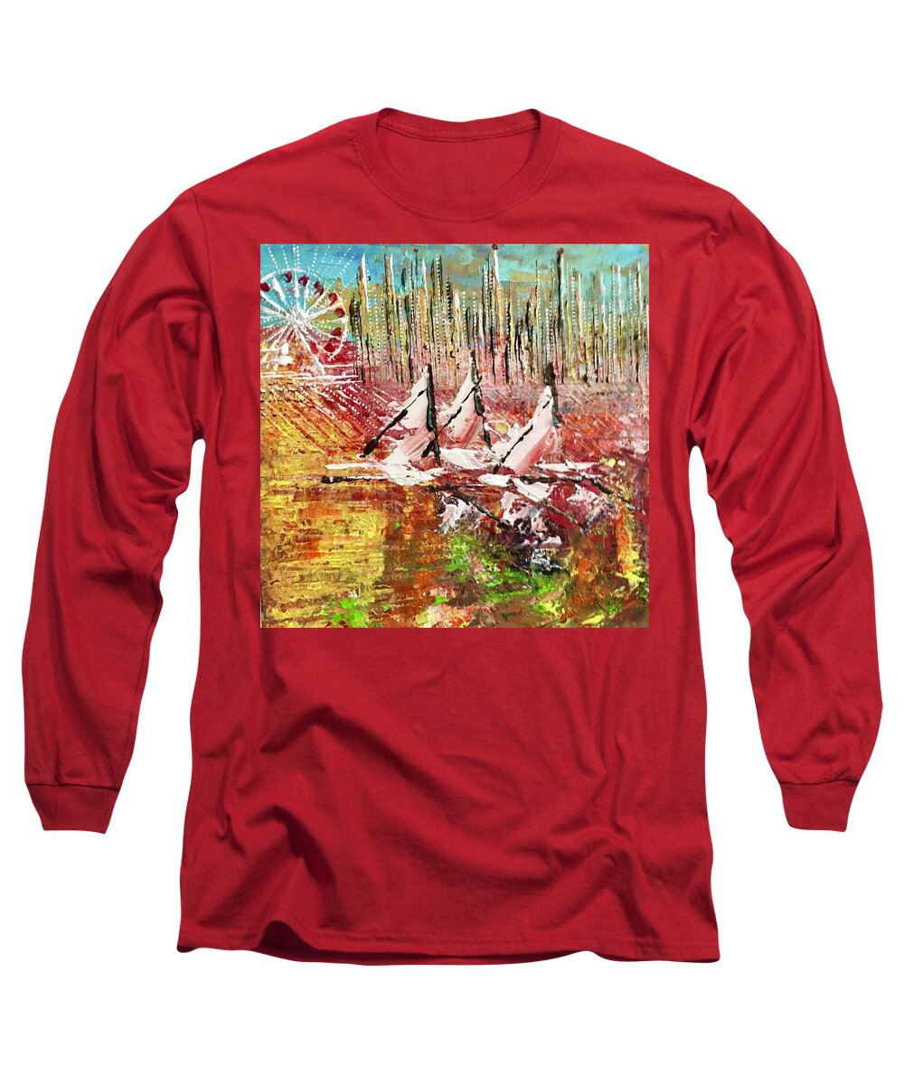 Abstract Long Sleeve T-Shirt featuring the painting Chicago at it's Best by George Riney