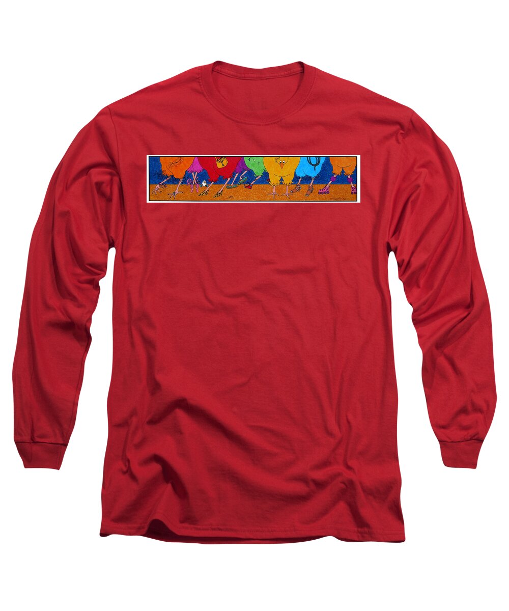 Chicken Long Sleeve T-Shirt featuring the mixed media Chicken Walk by Michele Sleight