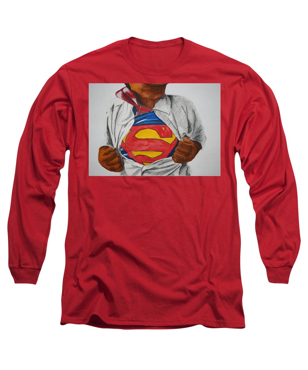 Superman Long Sleeve T-Shirt featuring the painting Child of Steel by Edmund Royster