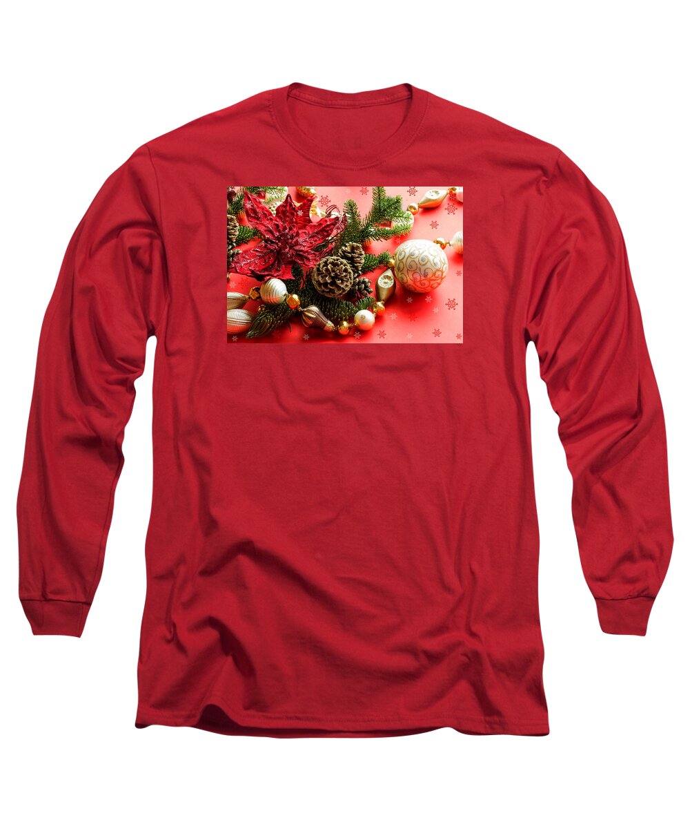 Merry Christmas Card Long Sleeve T-Shirt featuring the mixed media Christmas Cheer by Marina Kojukhova