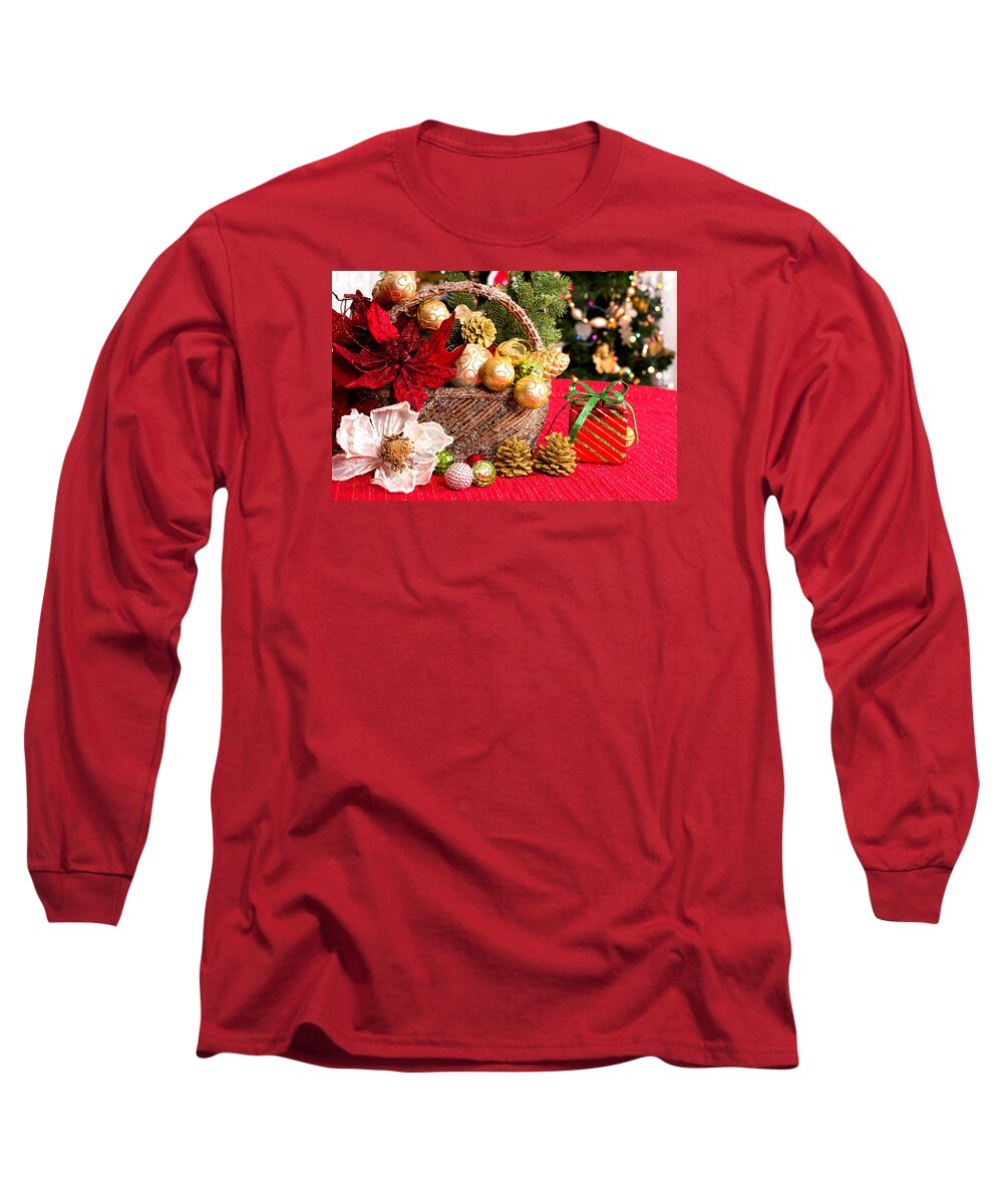 Merry Christmas Long Sleeve T-Shirt featuring the mixed media Christmas Greetings by Marina Kojukhova