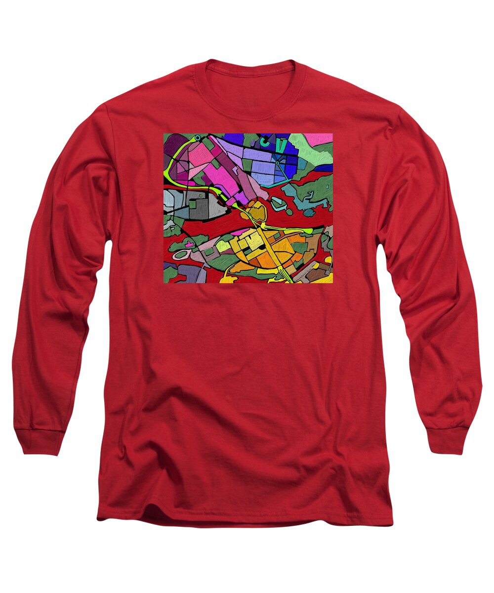 Fantasy Long Sleeve T-Shirt featuring the painting Cityplan#2 by ThomasE Jensen