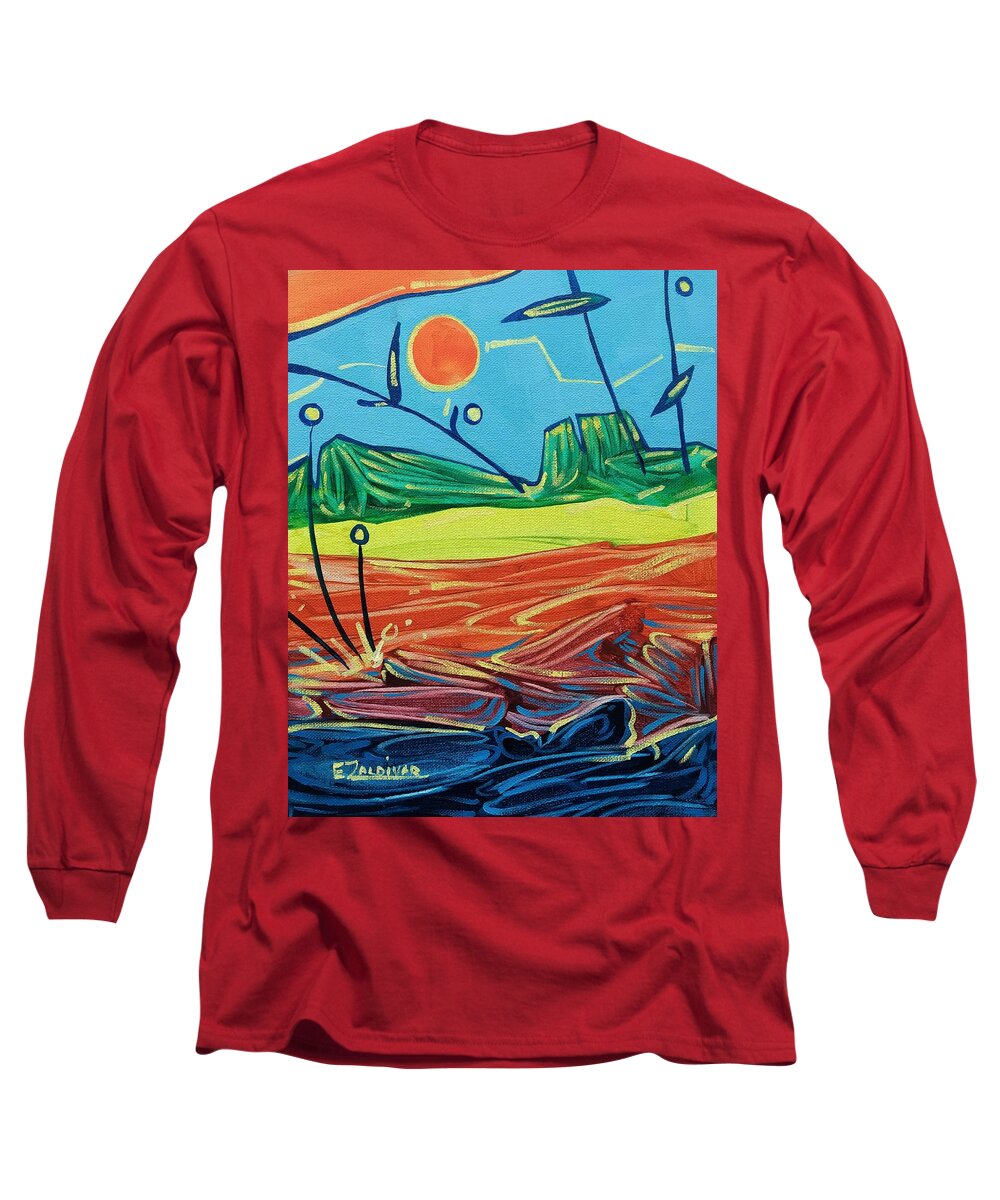 Sunset Long Sleeve T-Shirt featuring the painting Classic sunset at the sea by Enrique Zaldivar