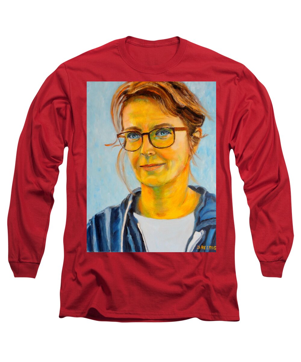Portrait Long Sleeve T-Shirt featuring the painting Claudia-portrait by Dagmar Helbig