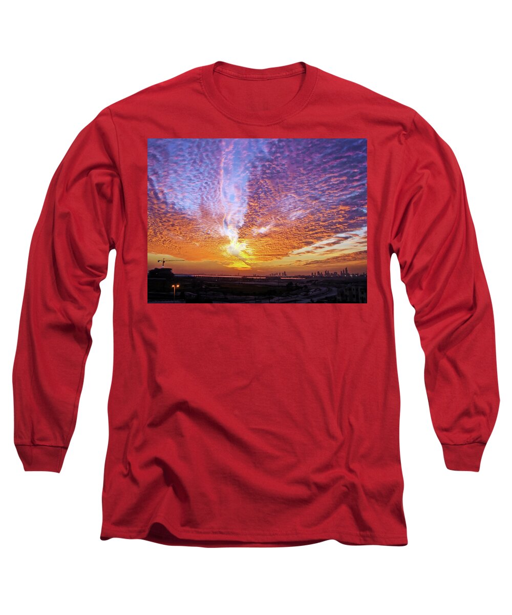 Clouds Long Sleeve T-Shirt featuring the photograph Cloudy Sunset by Peggy Blackwell