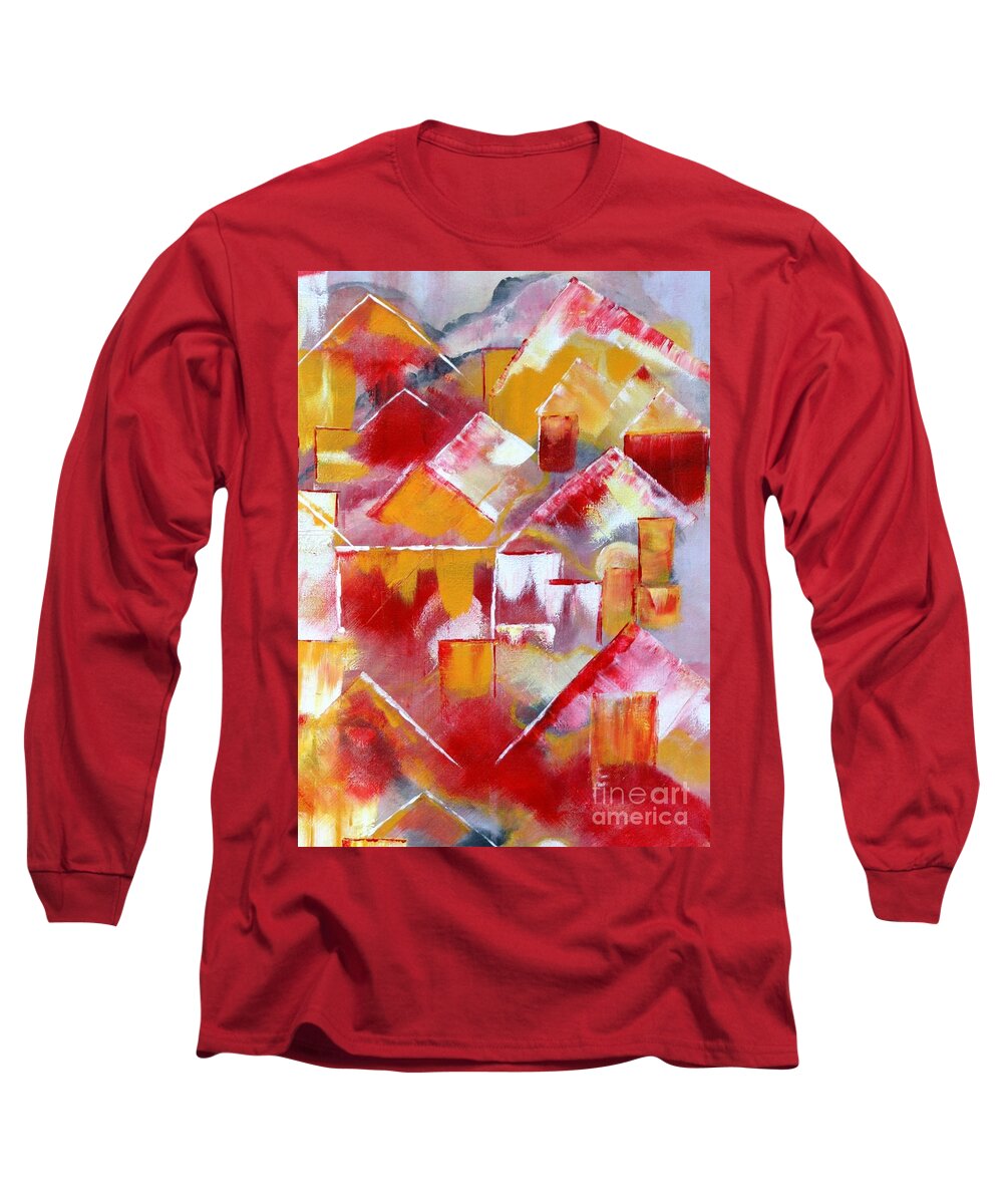Abstract Long Sleeve T-Shirt featuring the painting Dwellings by Tracey Lee Cassin