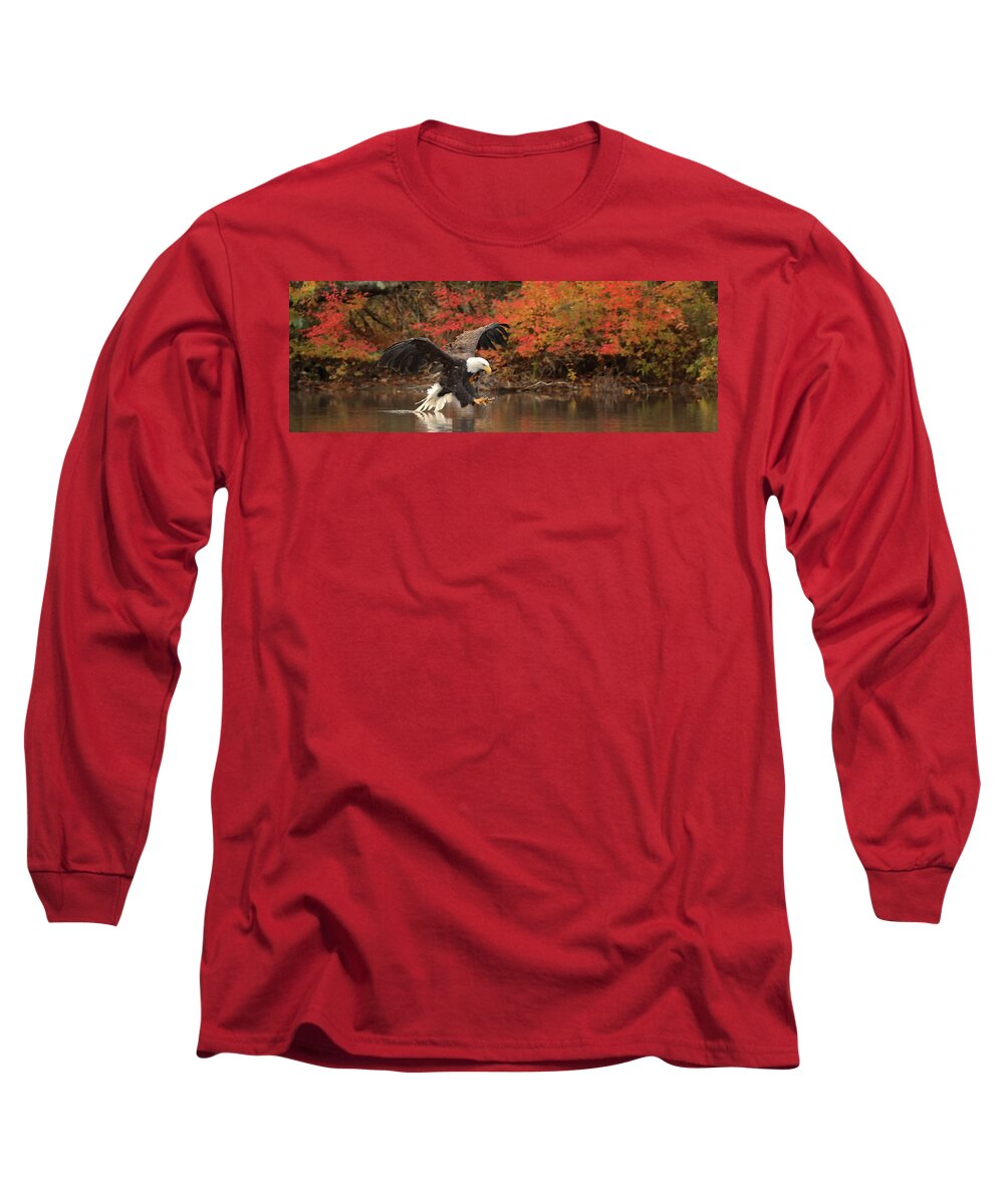 Eagle Long Sleeve T-Shirt featuring the photograph Eagle Fishing Panorama by Duane Cross