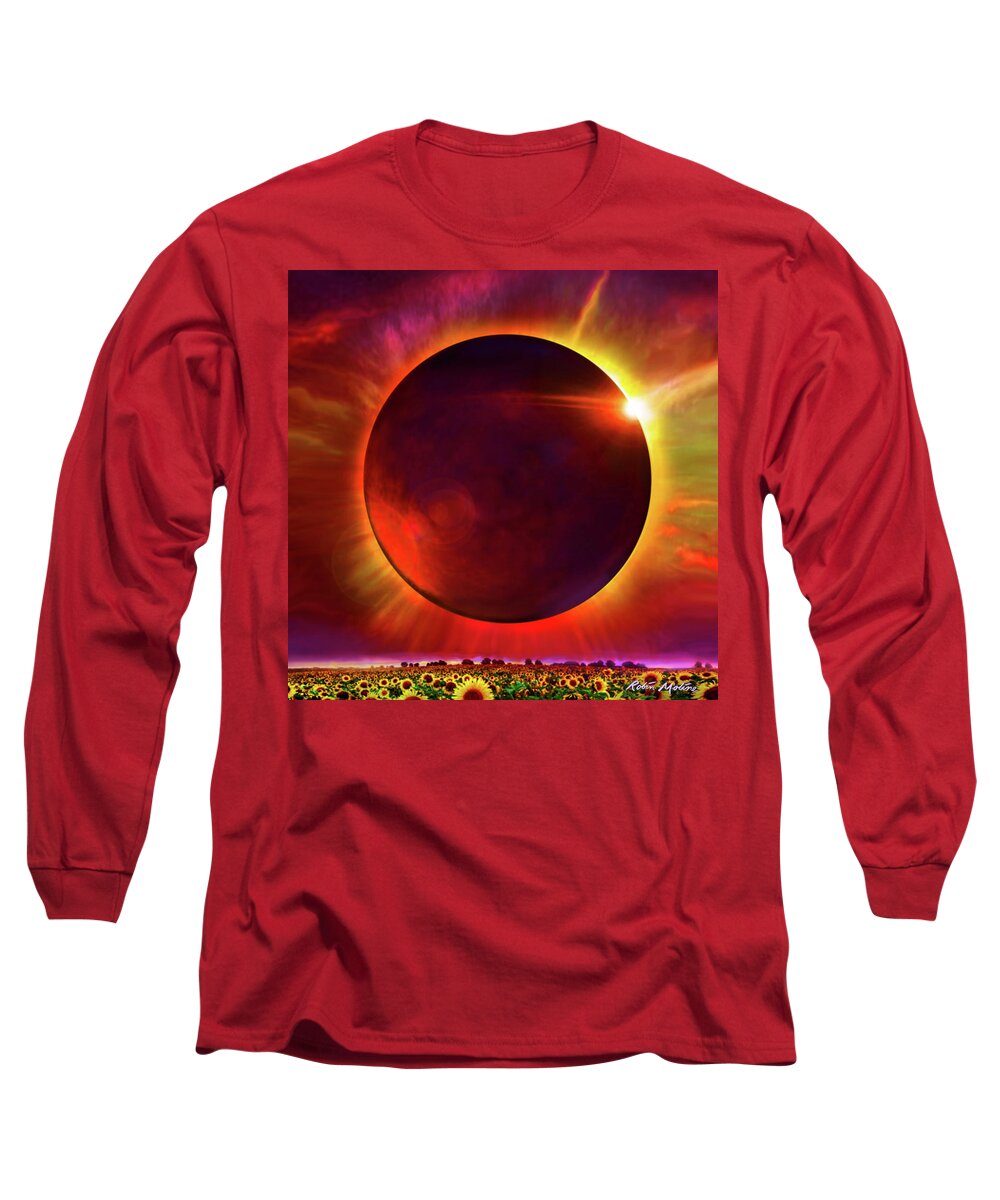 Eclipse Long Sleeve T-Shirt featuring the digital art Eclipse of the Sunflower by Robin Moline