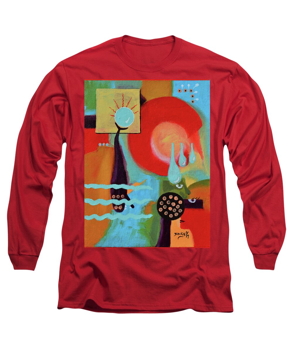 Bold Abstract Long Sleeve T-Shirt featuring the mixed media Eclipsing Troubled Waters by Donna Blackhall