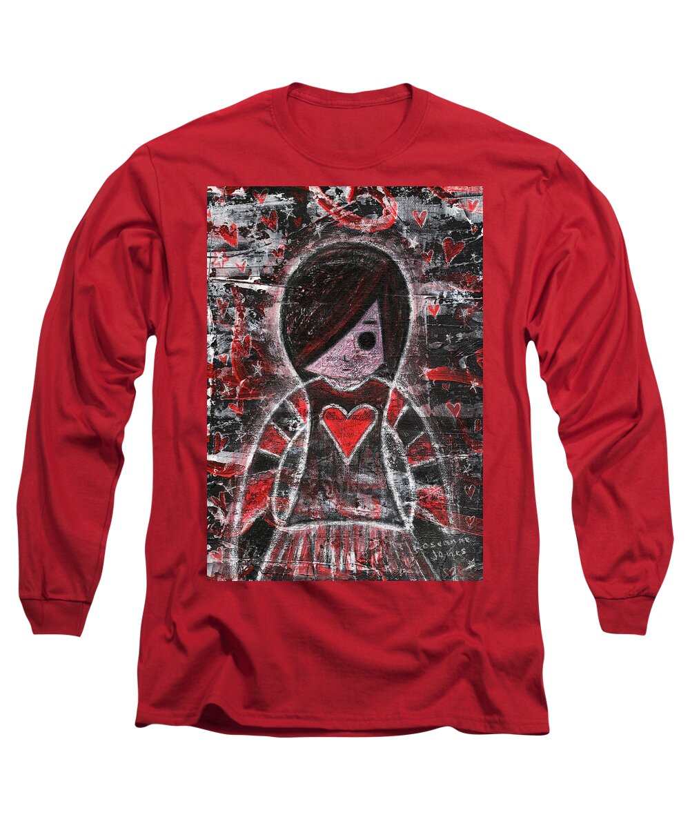 Emo Long Sleeve T-Shirt featuring the mixed media Emo Girl by Roseanne Jones