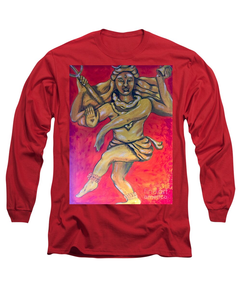 Shiva Long Sleeve T-Shirt featuring the painting Eternal dancer by Brindha Naveen