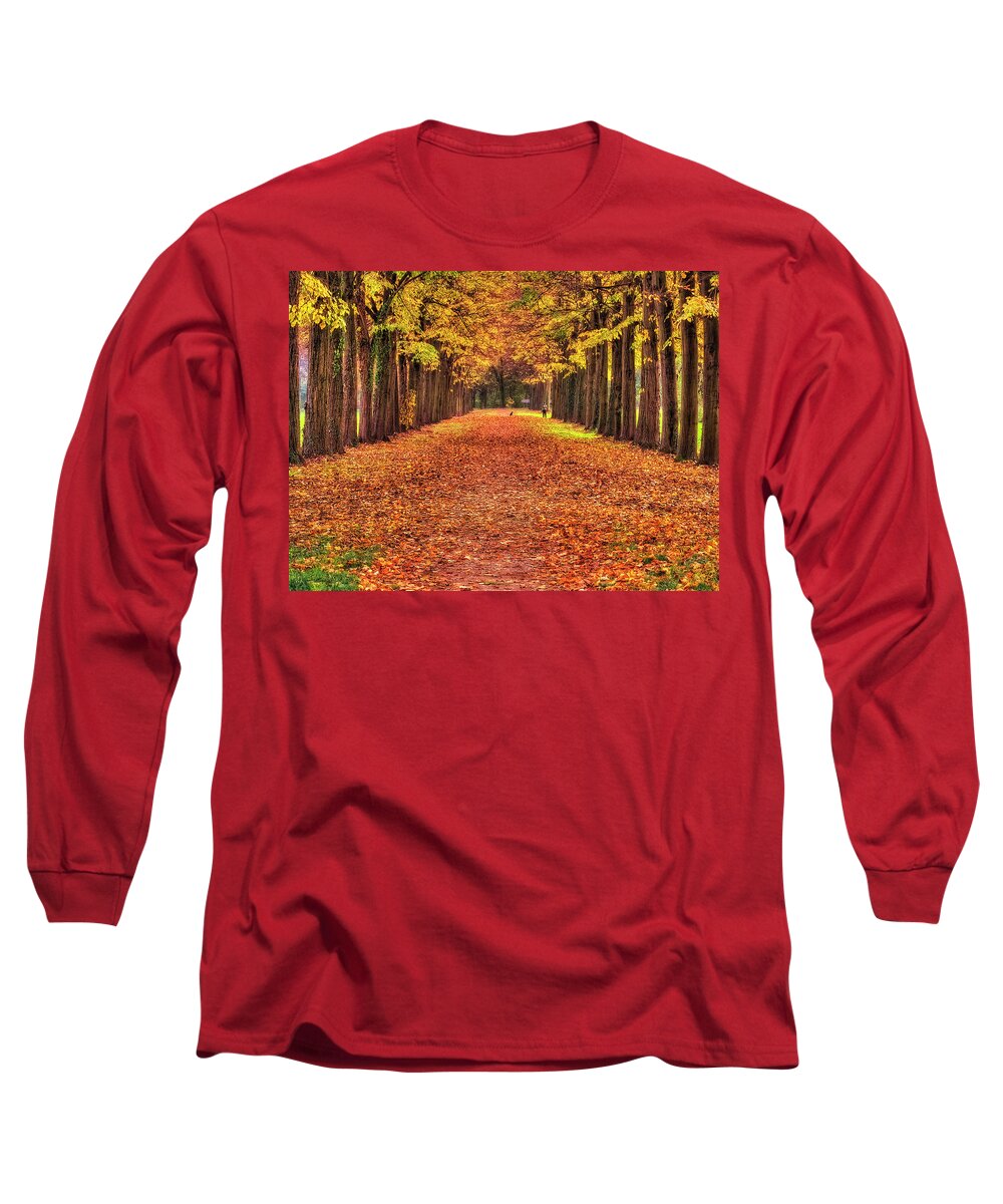 Color Efex Pro Long Sleeve T-Shirt featuring the photograph Fall colors avenue by Roberto Pagani