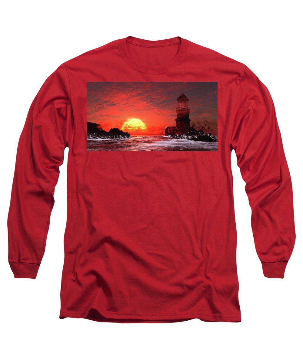 Fire Sky Sunset Long Sleeve T-Shirt featuring the digital art Fire Sky Sunset by John Junek