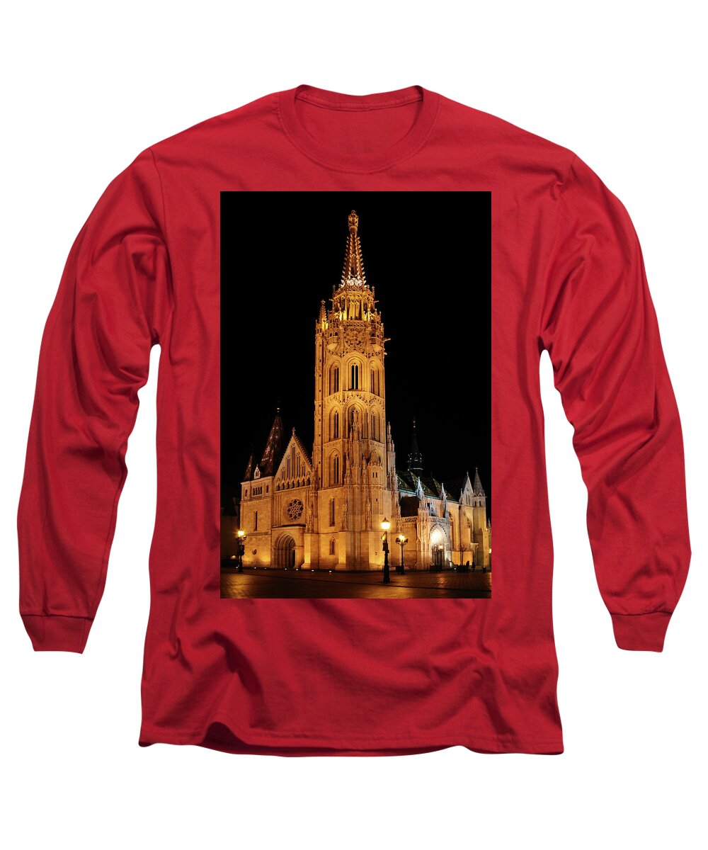 Architecture Long Sleeve T-Shirt featuring the digital art Fishermans Bastion - Budapest by Pat Speirs