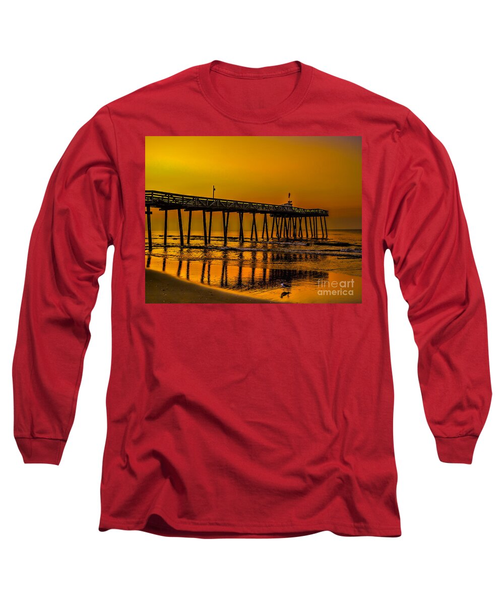 Beach Long Sleeve T-Shirt featuring the photograph Fishing Pier Ocean City NJ by Nick Zelinsky Jr