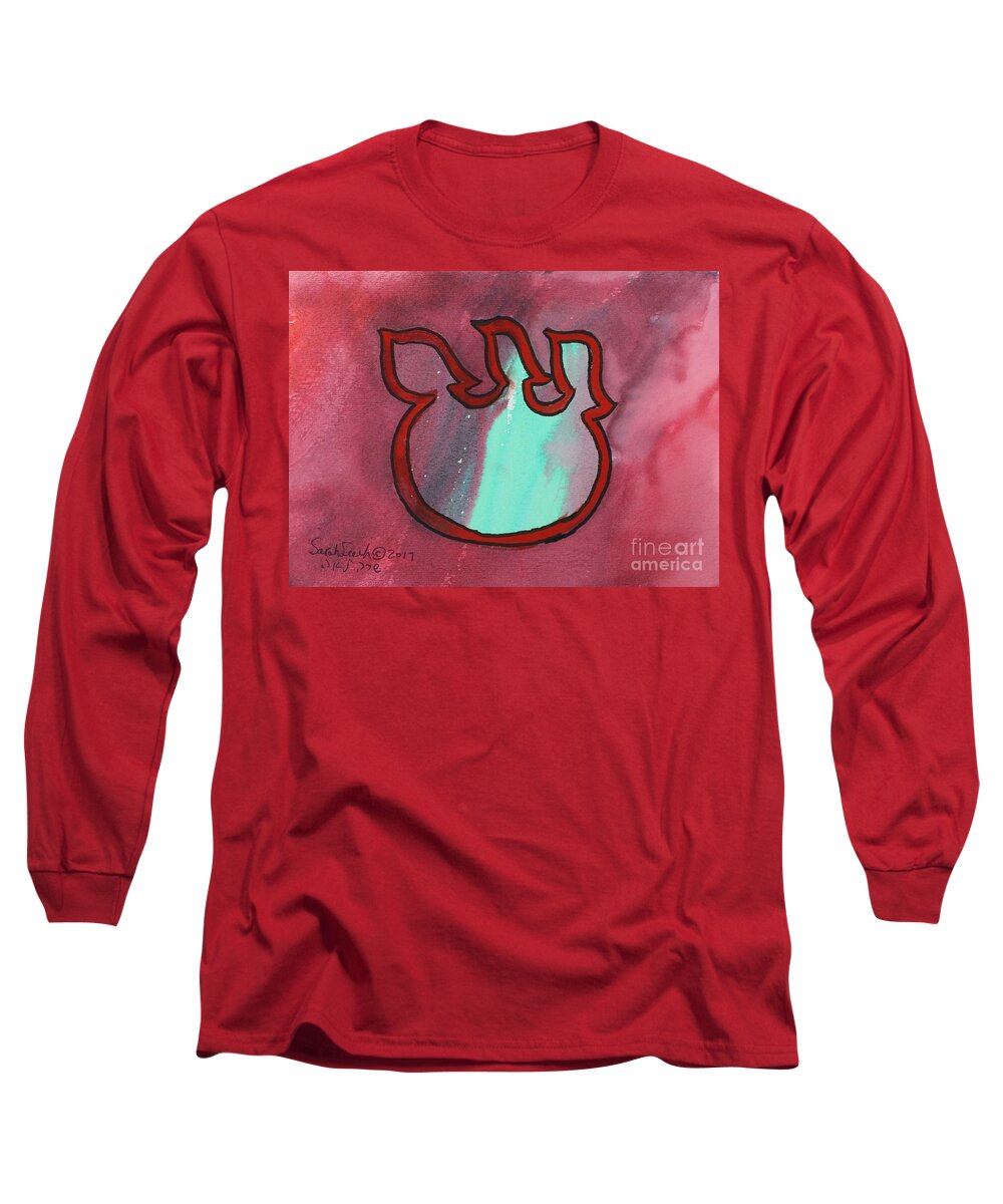 Shin Floating Tooth Long Sleeve T-Shirt featuring the painting Floating Shin by Hebrewletters SL