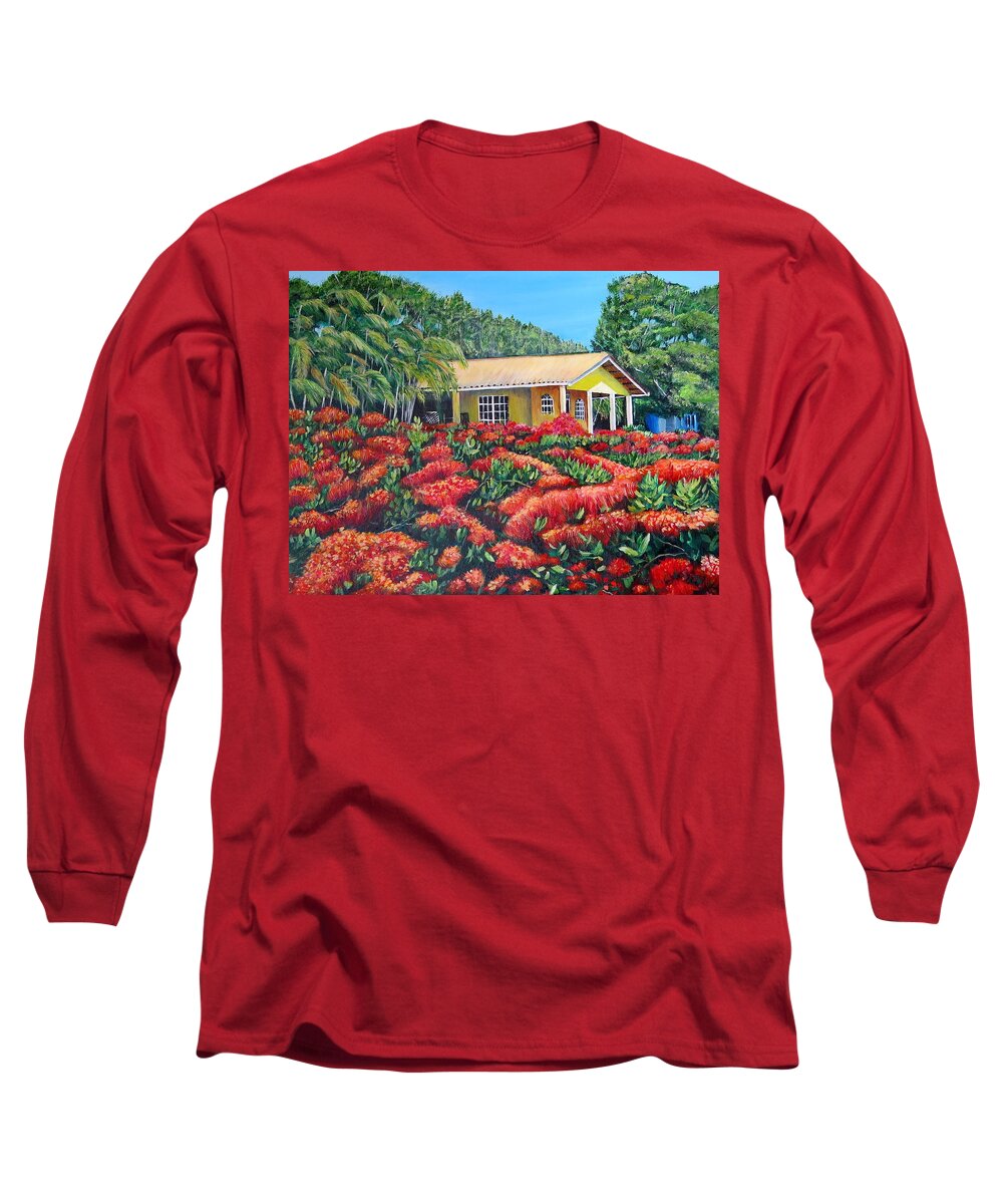 Panama Long Sleeve T-Shirt featuring the painting Floral Takeover by Marilyn McNish