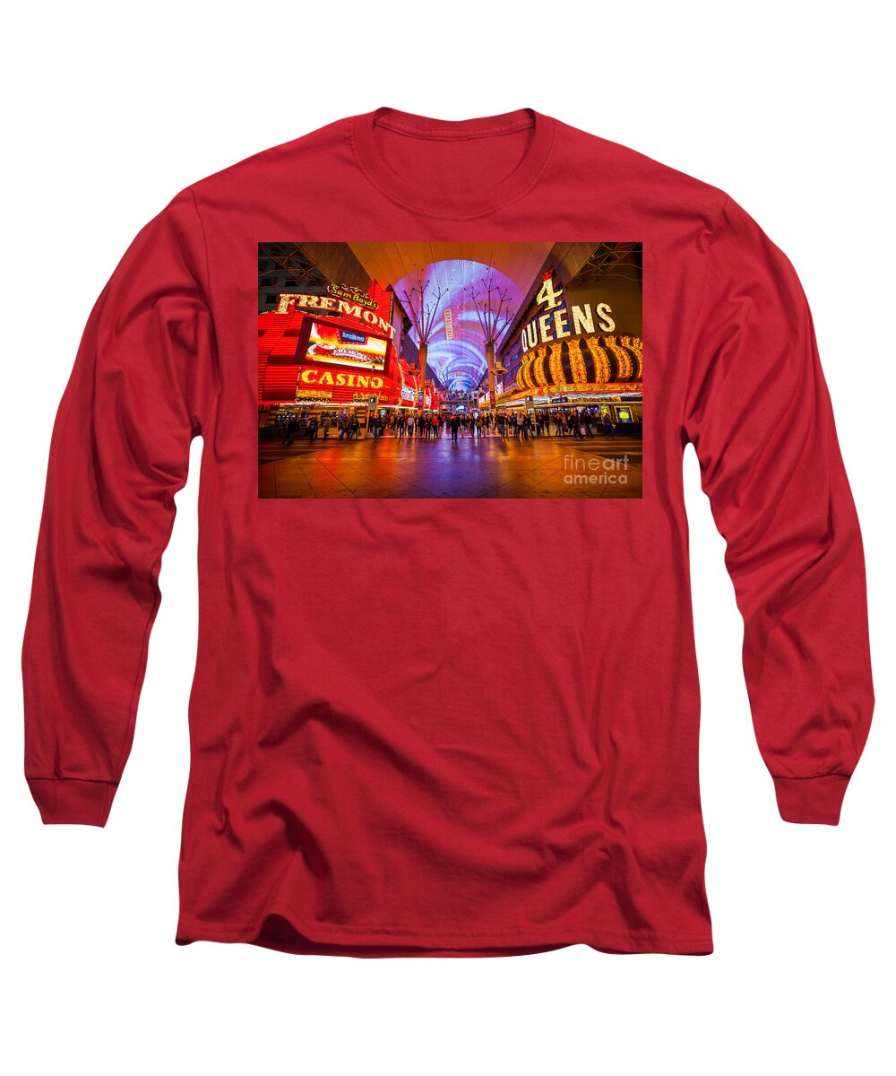 Nevada Long Sleeve T-Shirt featuring the photograph Fremont Street Experience at Night in Las Vegas by Bryan Mullennix