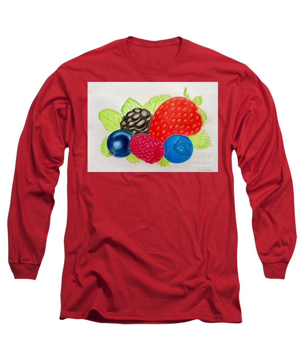 Fruits Long Sleeve T-Shirt featuring the pastel Fresh berries by Natalia Wallwork