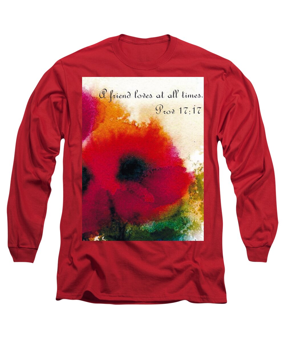 A Friend Loves At All Times Long Sleeve T-Shirt featuring the painting Friendship by Anne Duke