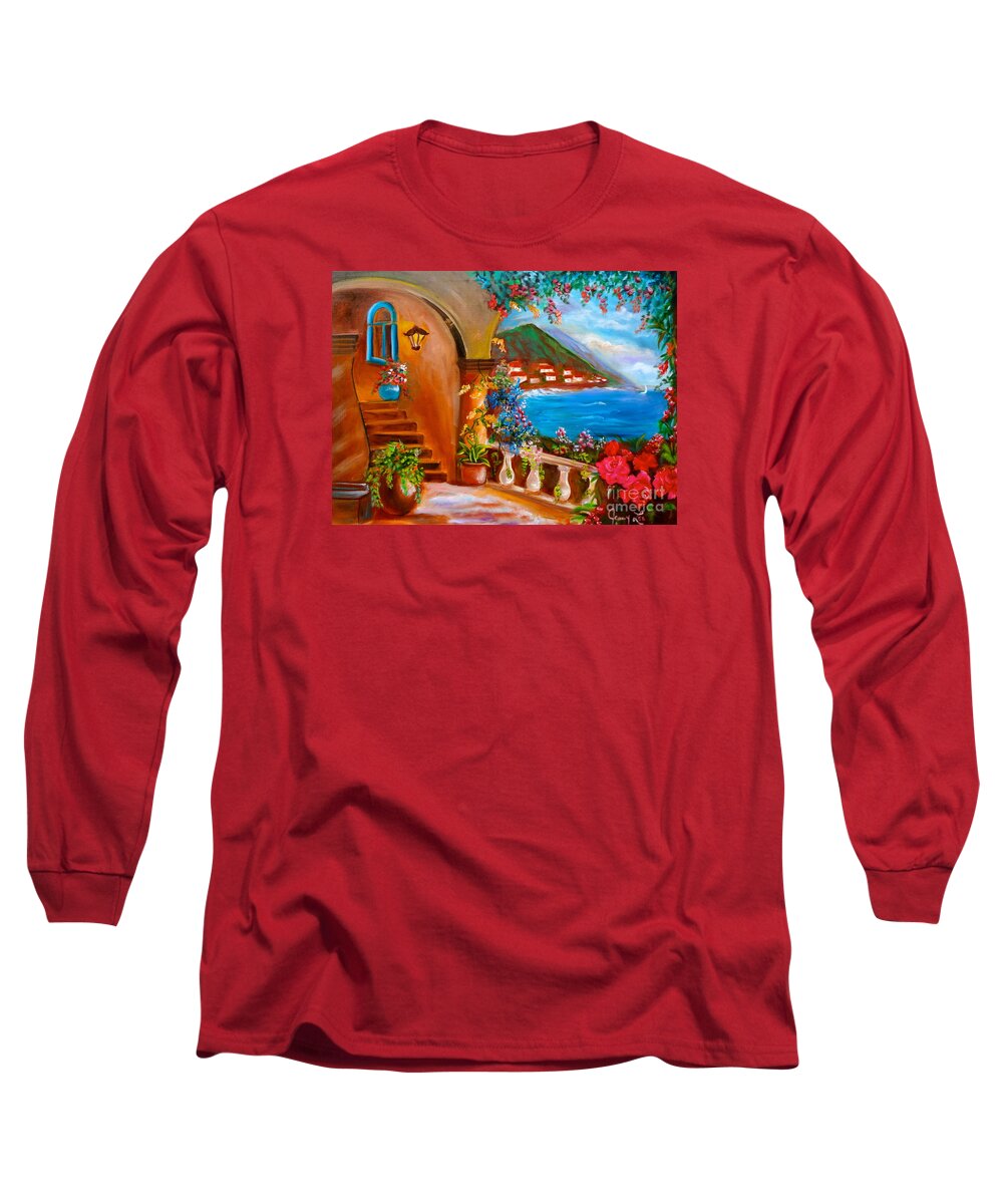 Venice Scene Long Sleeve T-Shirt featuring the painting Garden Veranda 1 Jenny Lee Discount by Jenny Lee