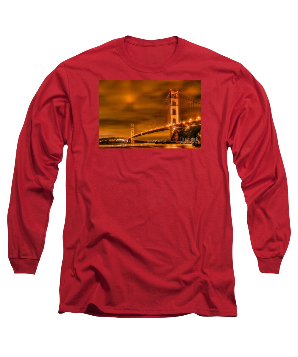 Golden Gate Bridge Long Sleeve T-Shirt featuring the photograph Golden Gate Bridge - Nightside by Jim Carrell