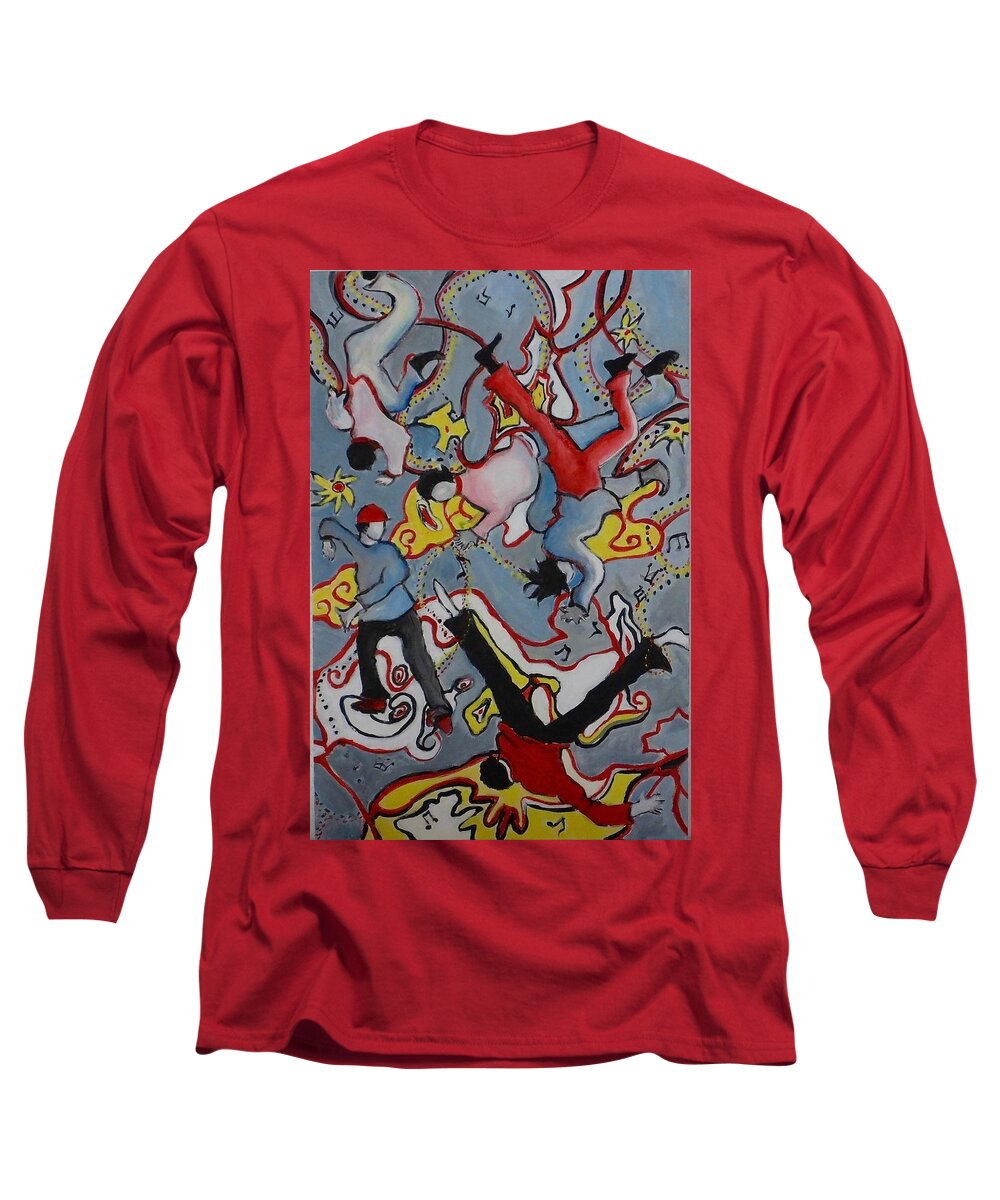 Dancers Long Sleeve T-Shirt featuring the painting Good Vibrations #7 by Myra Evans