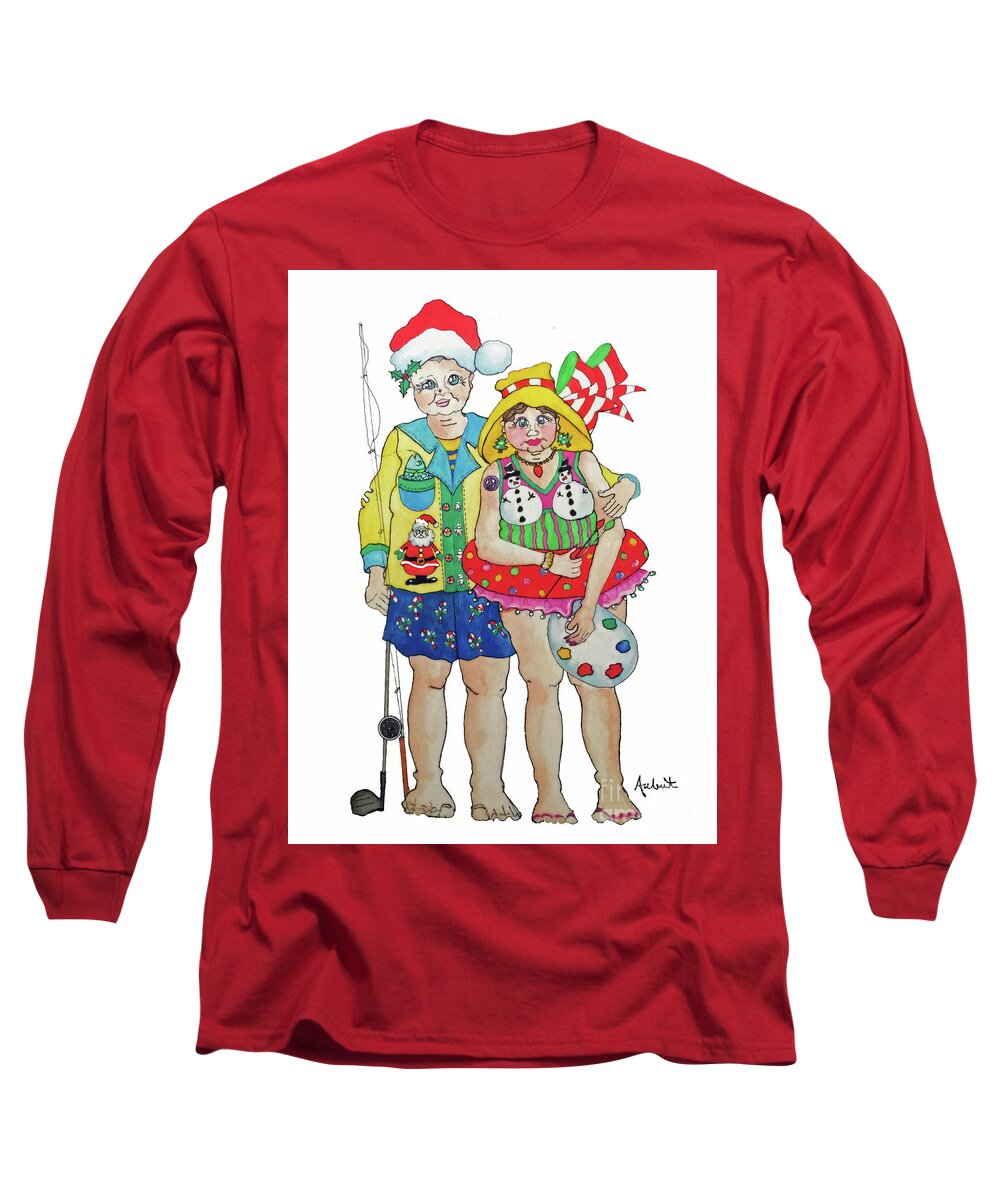 Christmas Long Sleeve T-Shirt featuring the painting Gram - Cracker and PaPa by Rosemary Aubut