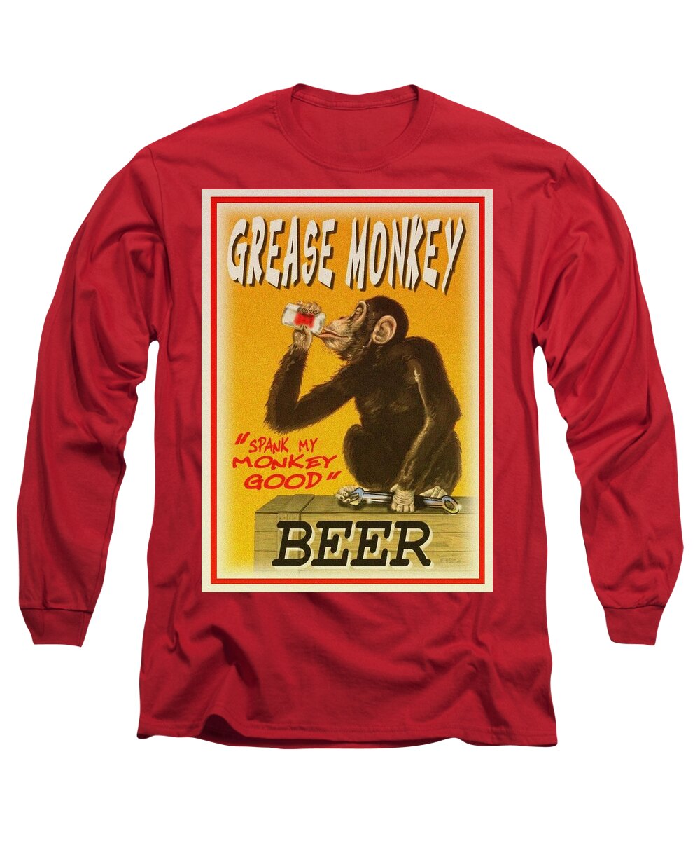 Hot Rod Long Sleeve T-Shirt featuring the digital art Grease Monkey Beer by Steven Vickers