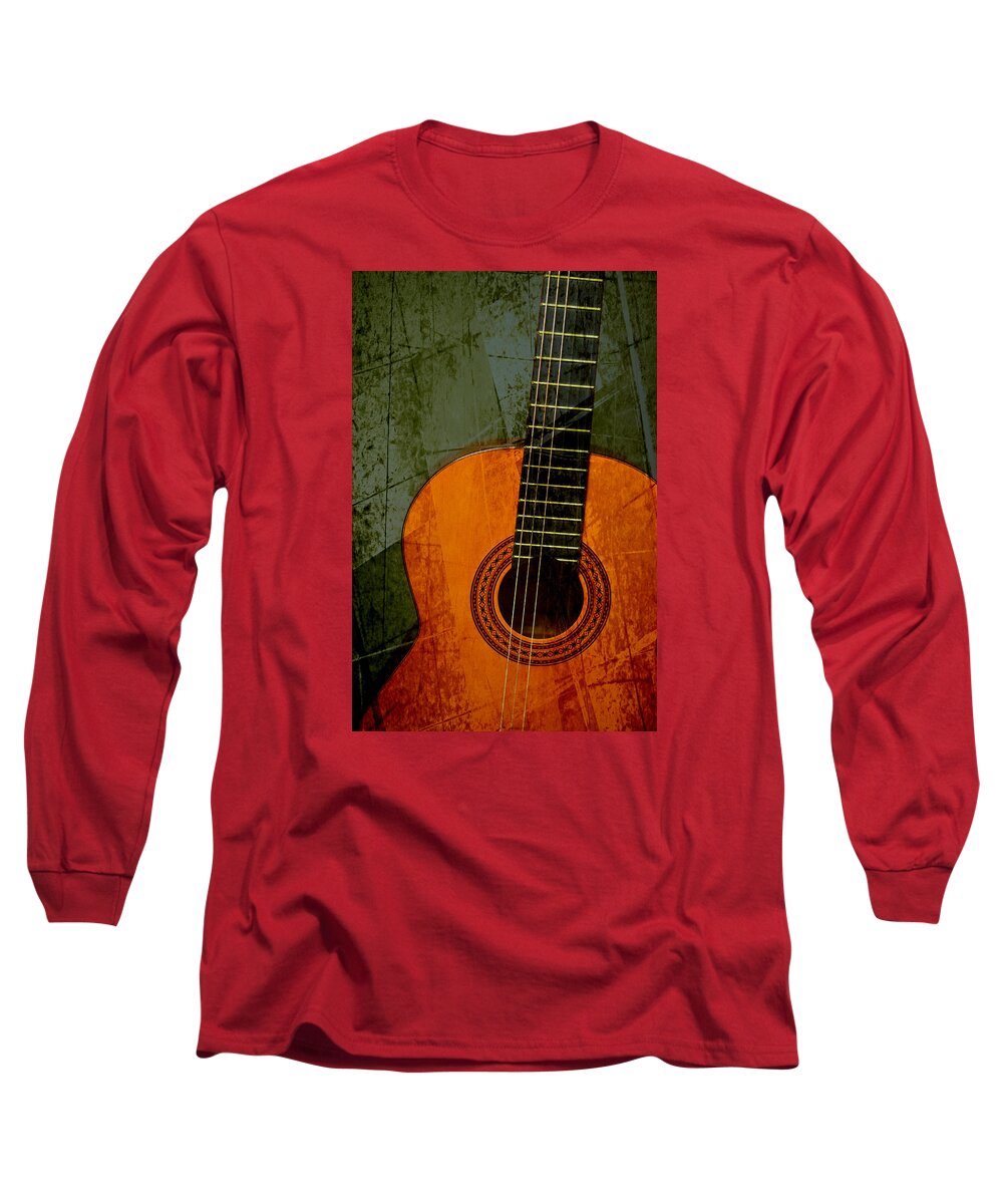 Guitar Long Sleeve T-Shirt featuring the photograph Green canvas by Ricardo Dominguez