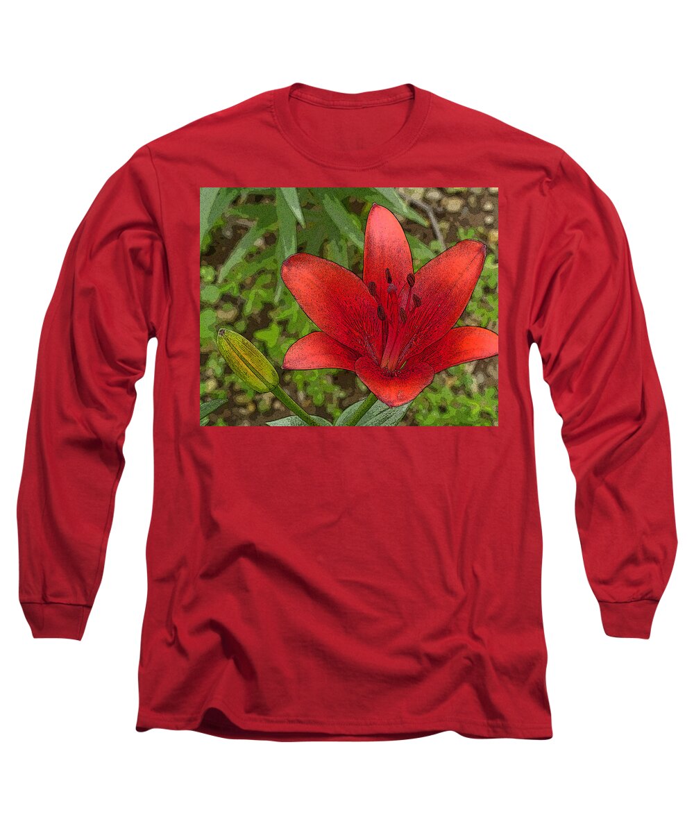 Flowers Long Sleeve T-Shirt featuring the digital art Hazelle's Red Lily by Jana Russon