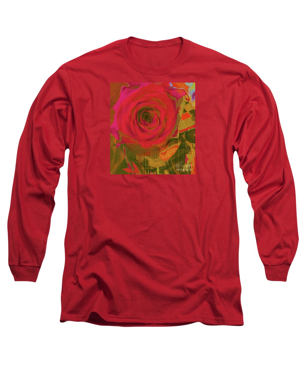 Square Long Sleeve T-Shirt featuring the mixed media Hearts In Flowers by Zsanan Studio