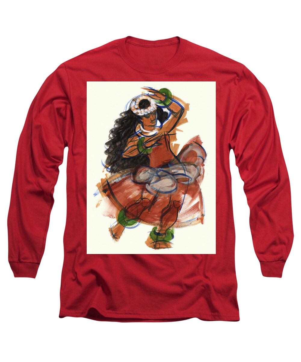 Dancer Long Sleeve T-Shirt featuring the painting Hula Puna by Judith Kunzle
