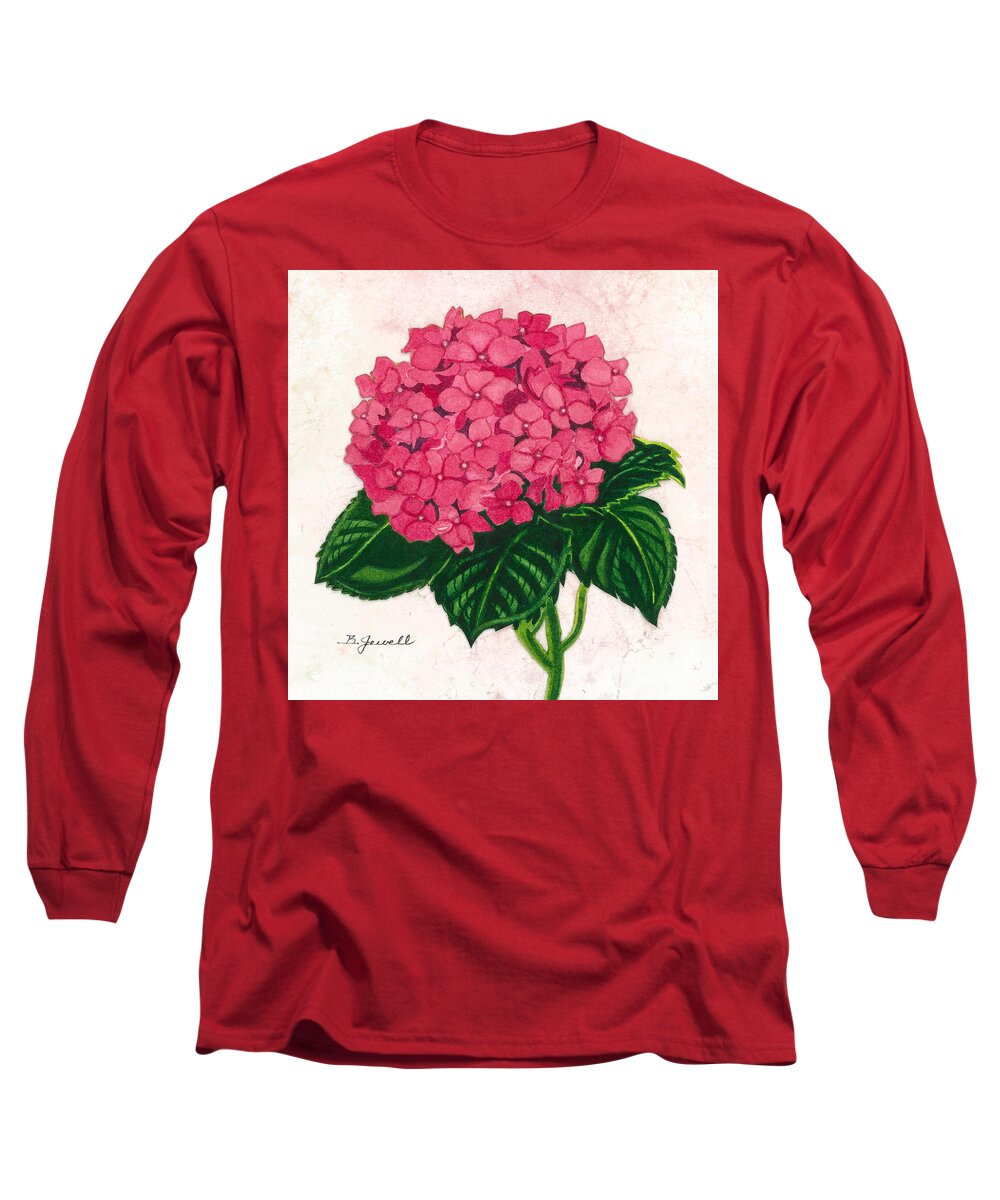 Flower Long Sleeve T-Shirt featuring the painting Hydrangea-Perfectly Pink by Barbara Jewell