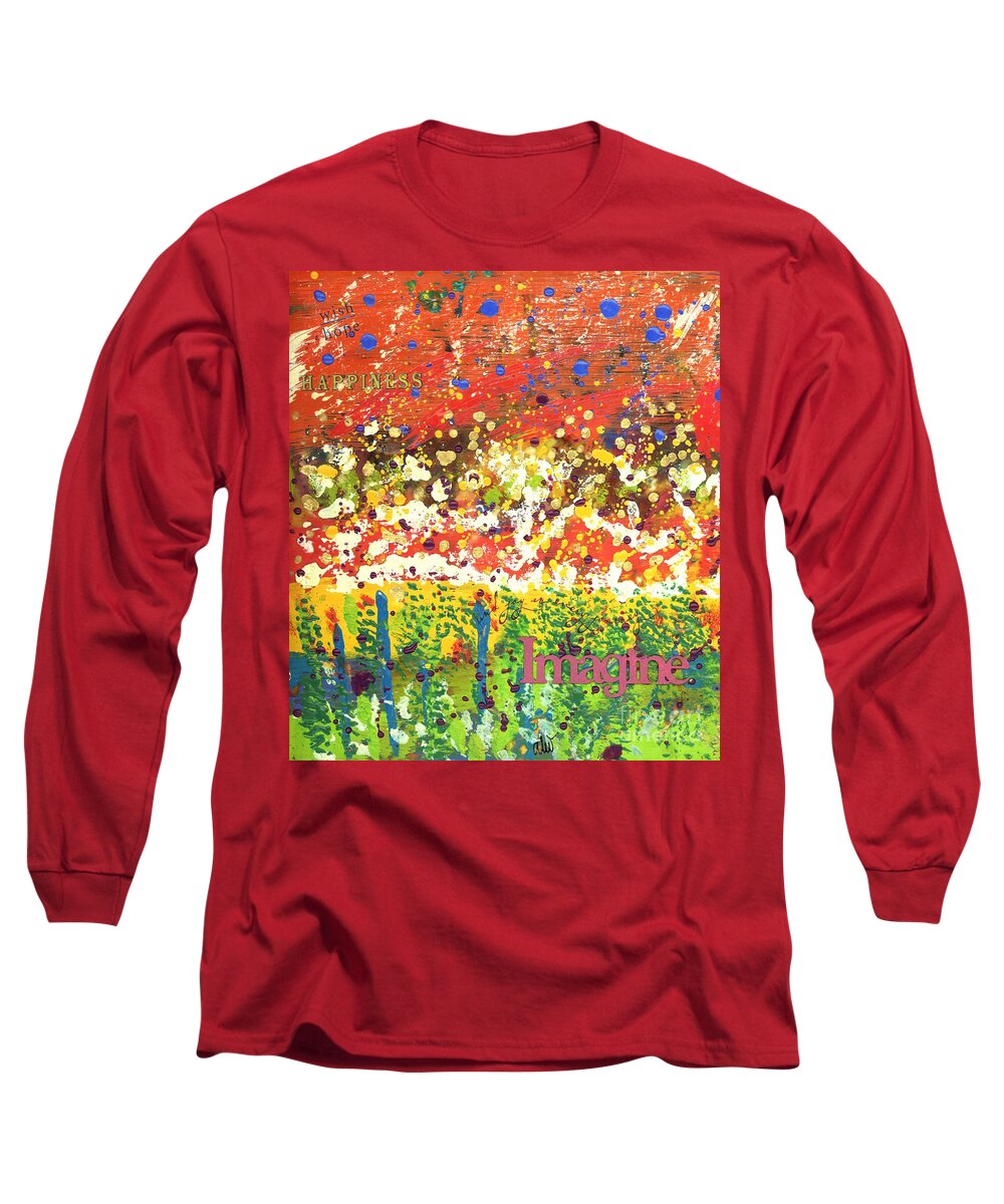Wood Long Sleeve T-Shirt featuring the mixed media Imagine Happiness by Angela L Walker