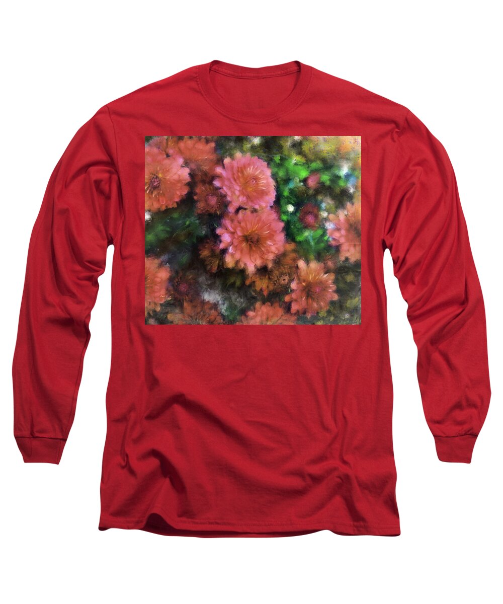 Mums Long Sleeve T-Shirt featuring the painting Bronze and Pink Mums by Sand And Chi