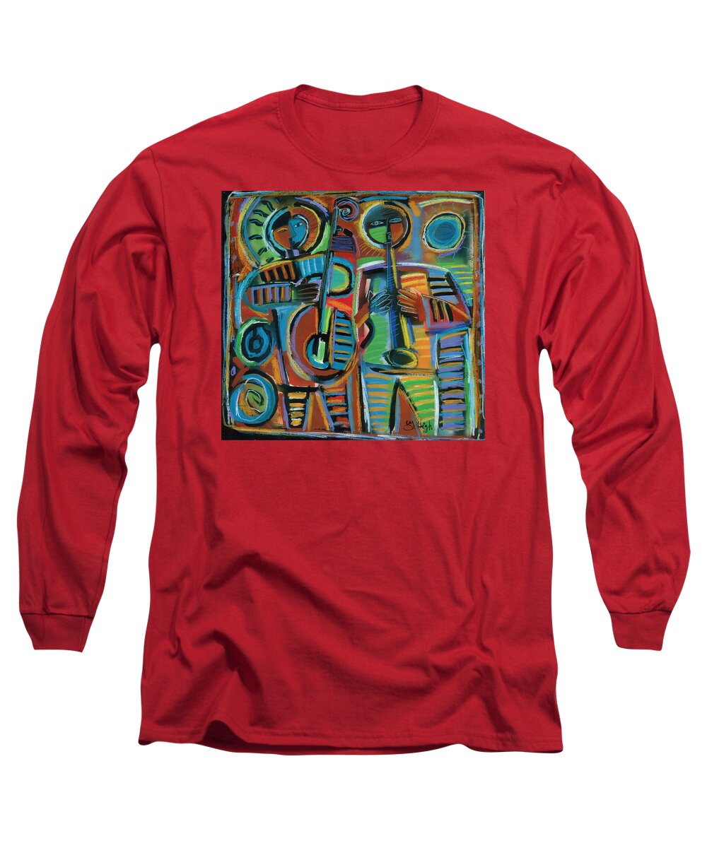 Jazz Duo Long Sleeve T-Shirt featuring the painting Jazzmen 2 Music Gods by Gerry High