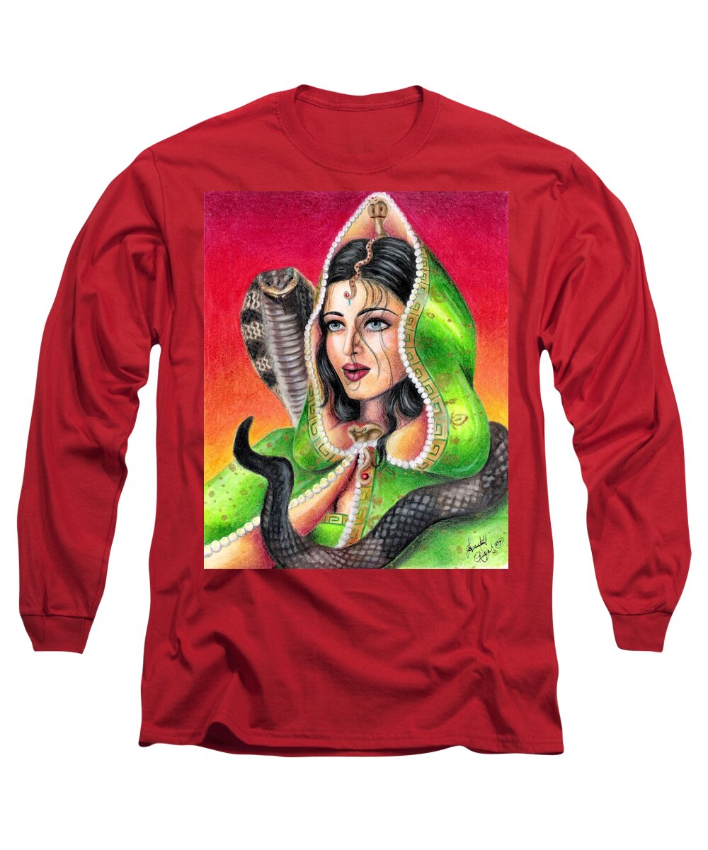 Woman Long Sleeve T-Shirt featuring the drawing King Cobra by Scarlett Royale