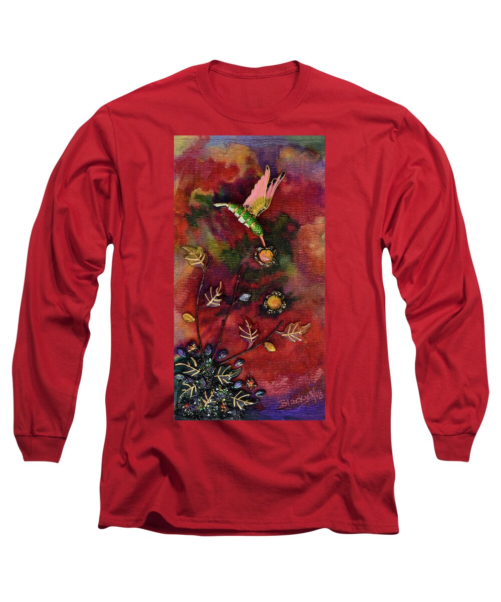 Hummingbird Long Sleeve T-Shirt featuring the mixed media Last Nectar Of Autumn by Donna Blackhall