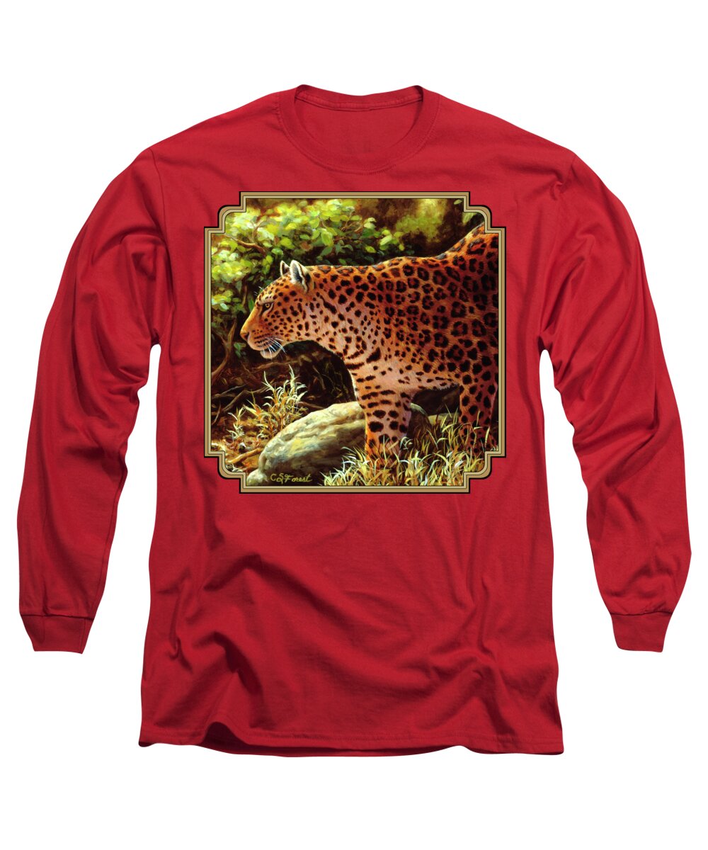 Cats Long Sleeve T-Shirt featuring the painting Leopard Painting - On The Prowl by Crista Forest