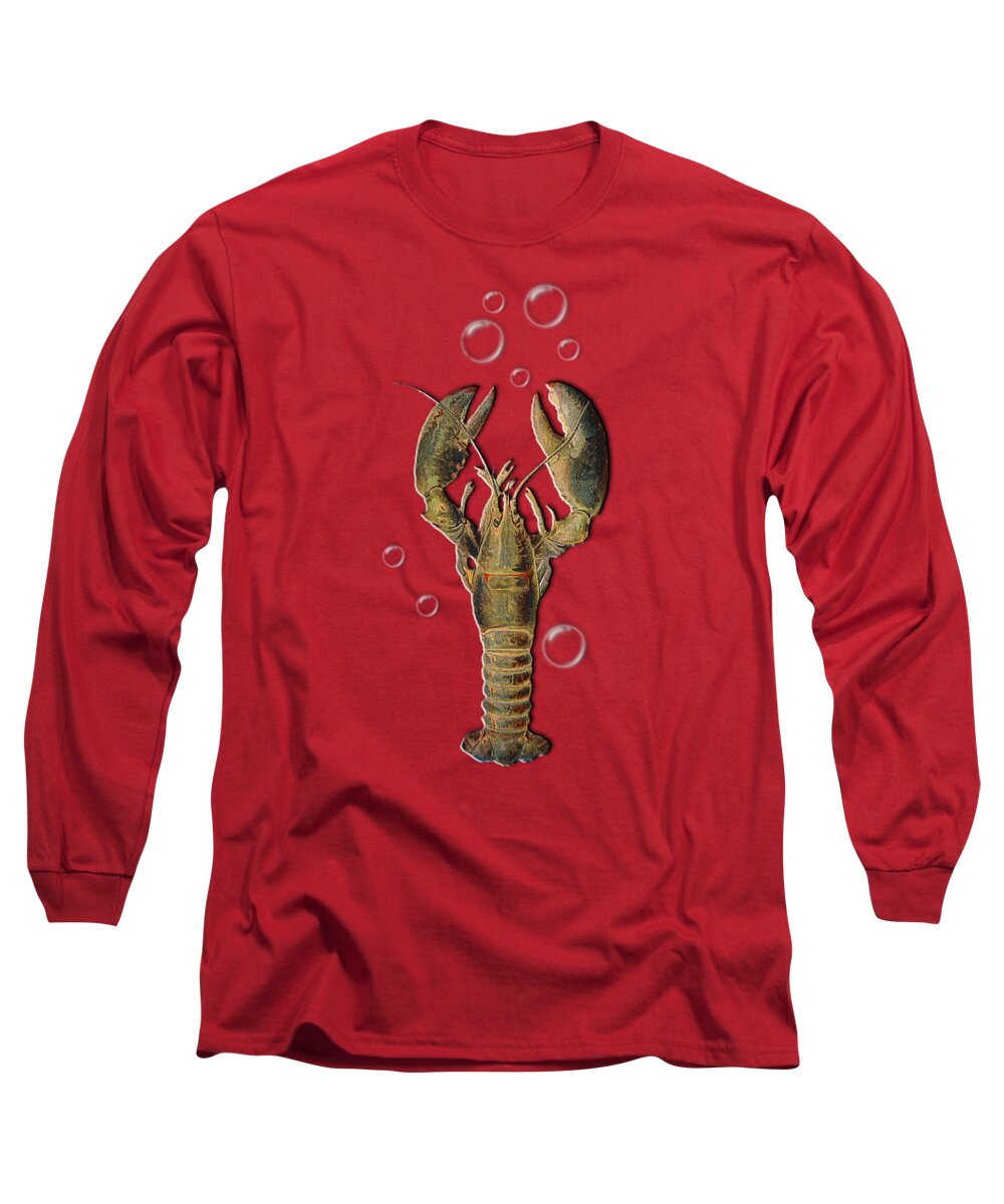 Lobster With Bubbles Long Sleeve T-Shirt featuring the digital art Lobster With Bubbles T Shirt Design by Bellesouth Studio