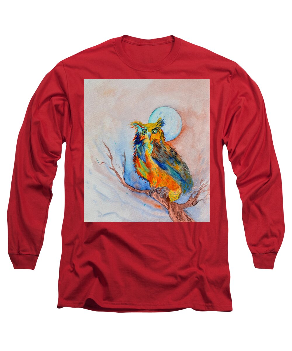 Owl Long Sleeve T-Shirt featuring the painting Moon Magic Owl by Beverley Harper Tinsley